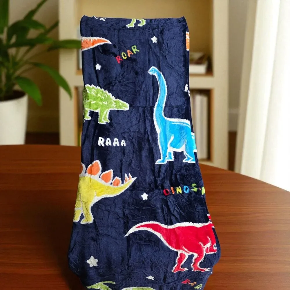 Glow in the Dark Dinosaur Throw Blanket – Blue, for Kids, Soft & Cozy, NEW - Picture 8 of 11